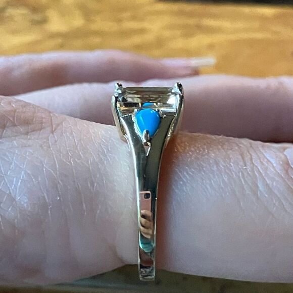 Yellow Labradorite Sleeping Beauty Turquoise Sterling Silver Ring 8.75 - Picture 3 of 9